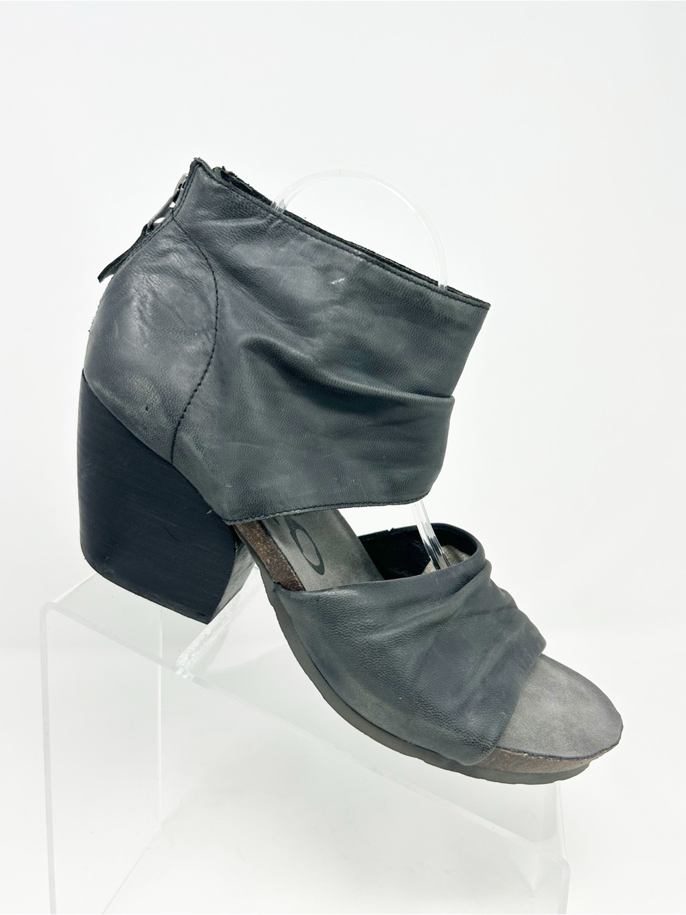 OTBT Patchouli Black Open Toe Bootie Sandals Back Zip Chunky Heel Size 11